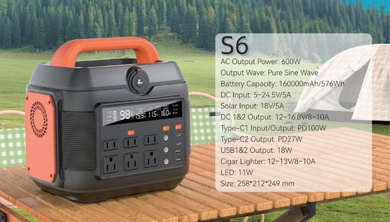 Estación de emergencia de 600W/576wh para soluciones de suministro de energía para el exterior y el hogar