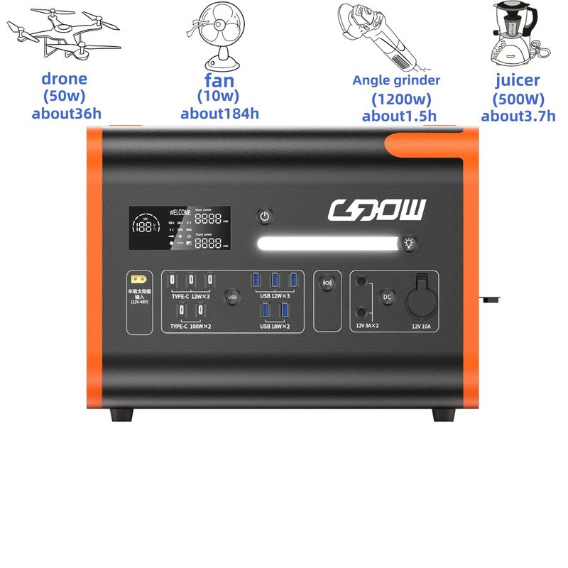 LiFePO4 Batería Camping/Home/Estación de energía de emergencia 12.2000W Generador solar recargable Suministro de energía móvil portátil