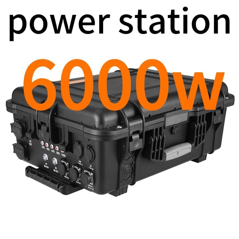 Estación eléctrica de 6kw negra ABS de aleación Fuente de alimentación portátil para aventuras al aire libre