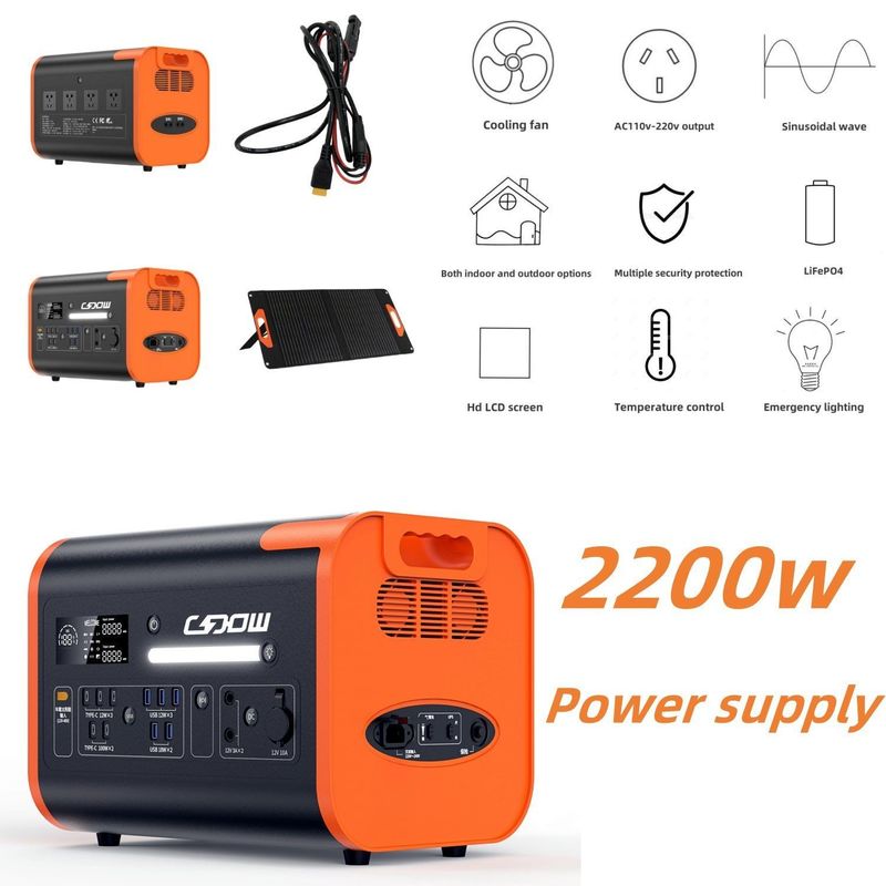 Generador solar recargable de batería de litio de 2200W para emergencias y estaciones portátiles