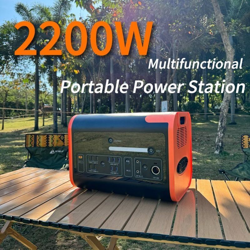 Estación de energía portátil de 2200W DC AC salida y 2000wh entrada solar para camping al aire libre