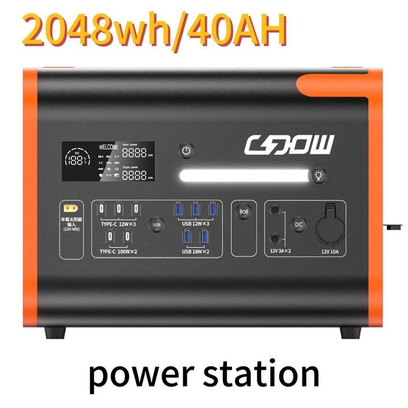AC Pure Sine Wave 2200W/2048wh Estación de energía portátil para viaje al aire libre de campamento familiar