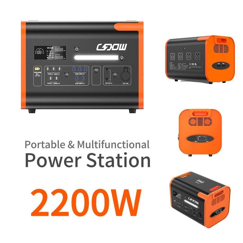 Banco de energía portátil de 2200W con panel solar recargable de tipo C 3*18W/2*100W y 2500W