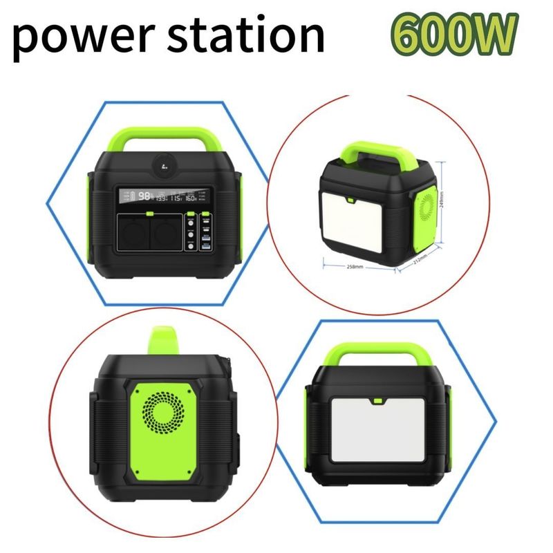 Estación de energía portátil de apoyo de 110V/220V con salida de 600W/1500W y salida de CC 12-13V 10A