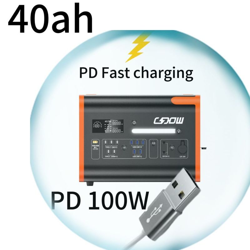 40ah Generador solar enchufe de energía 2200W portátil camping Estación de energía solar Naranja Negro